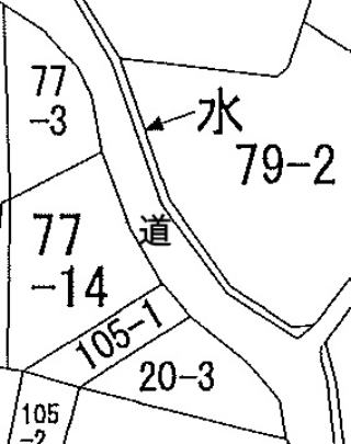 秋田県鹿角市花輪字三日市77-3、77-14、105-1、20-3の売地の敷地図