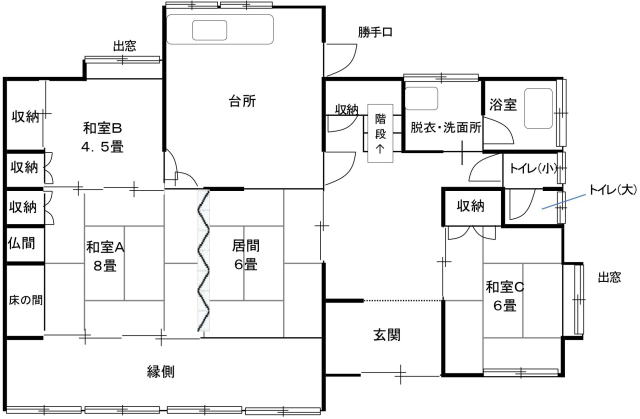 秋田県鹿角市花輪字刈又30-1の中古住宅の1階間取り図