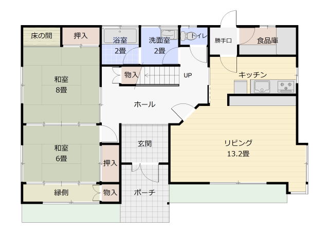 秋田県鹿角市花輪字柴内太田谷地15-18の中古住宅の1階平面図