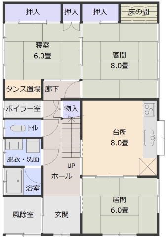 秋田県鹿角市花輪字鶴田12-3の中古住宅の1階間取り図